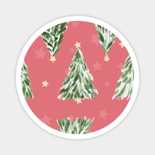 Holiday christmas tree over pink watermelon background Magnet